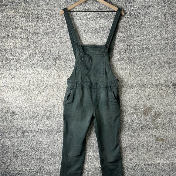 Free People Overalls Womens 27 Olive Green Bib Denim Adjustable Straps Pockets - Picture 1 of 6